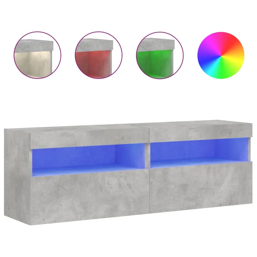 Meubles TV muraux et lumières LED 2pcs gris béton 60x30x40 cm - 2