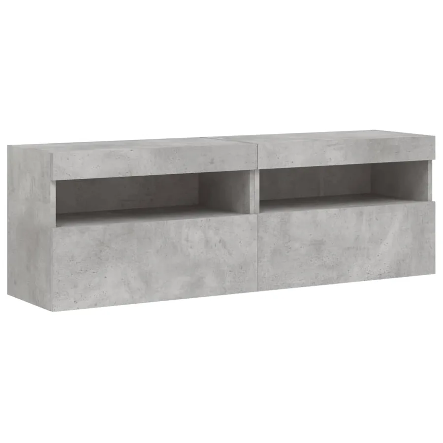 Meubles TV muraux et lumières LED 2pcs gris béton 60x30x40 cm - 3