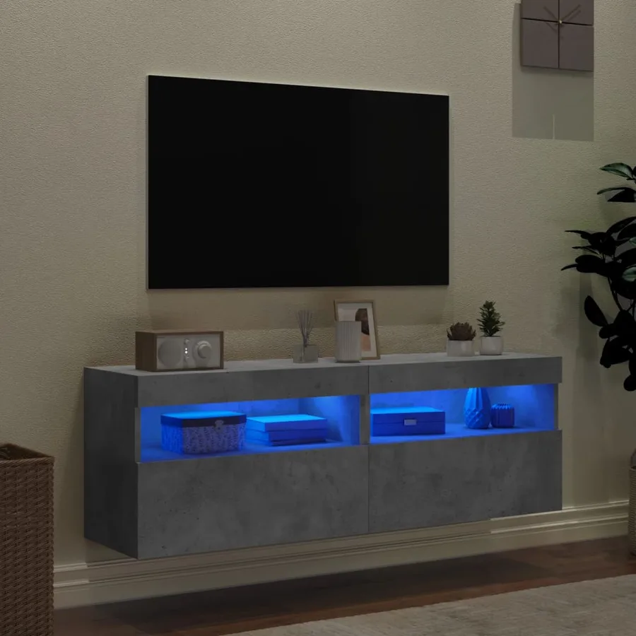 Meubles TV muraux et lumières LED 2pcs gris béton 60x30x40 cm - 4