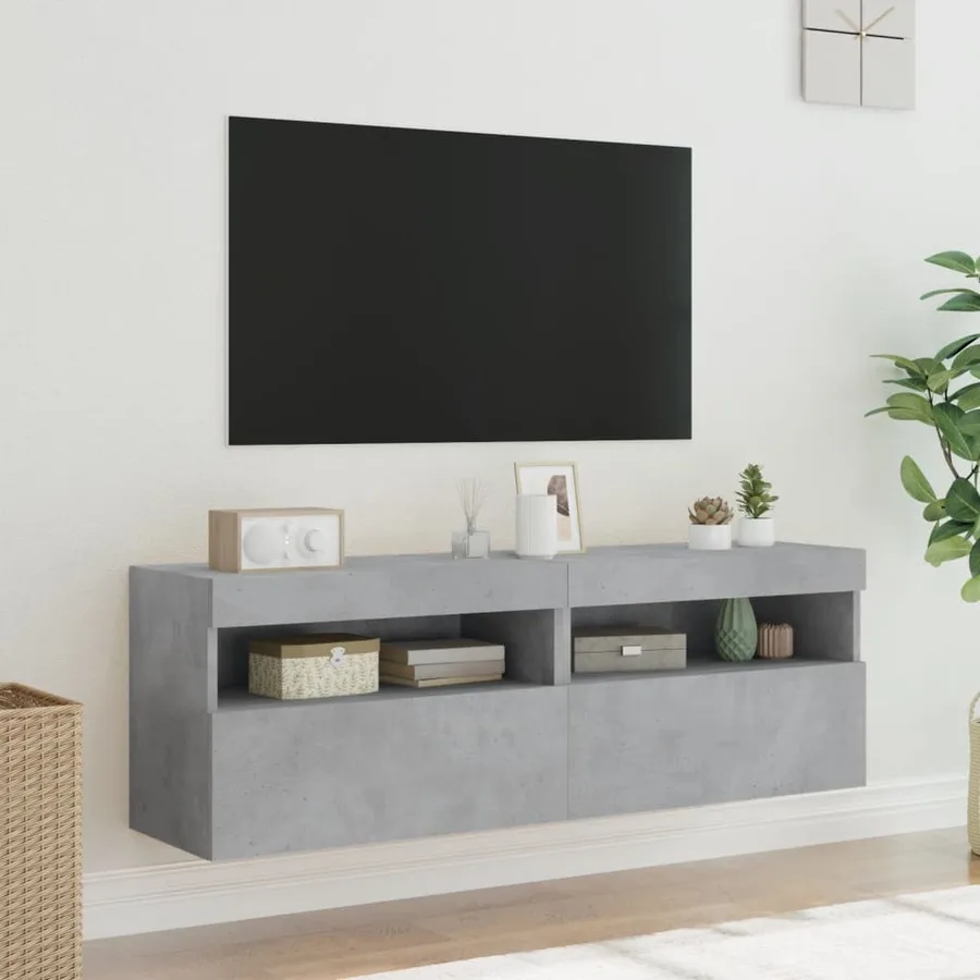 Meubles TV muraux et lumières LED 2pcs gris béton 60x30x40 cm - 5