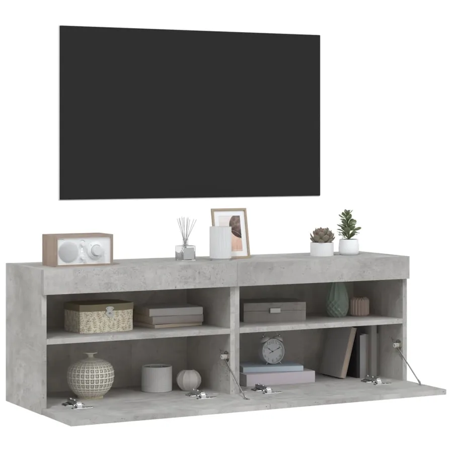 Meubles TV muraux et lumières LED 2pcs gris béton 60x30x40 cm - 7
