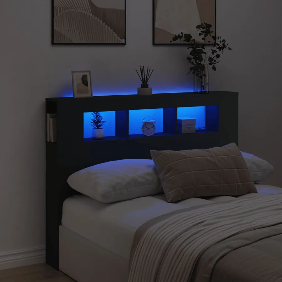 Tête de lit à LED noir 140x18,5x103,5 cm bois d'ingénierie
