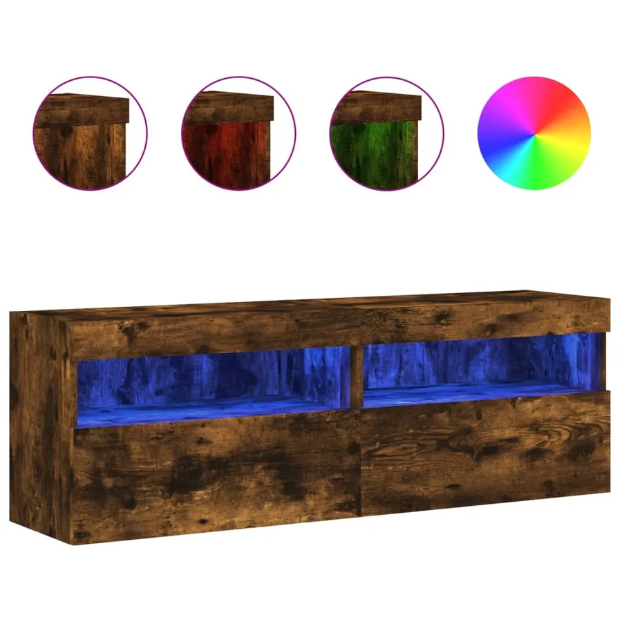 Meubles TV muraux et lumières LED 2pcs chêne fumé 60x30x40 cm - 2