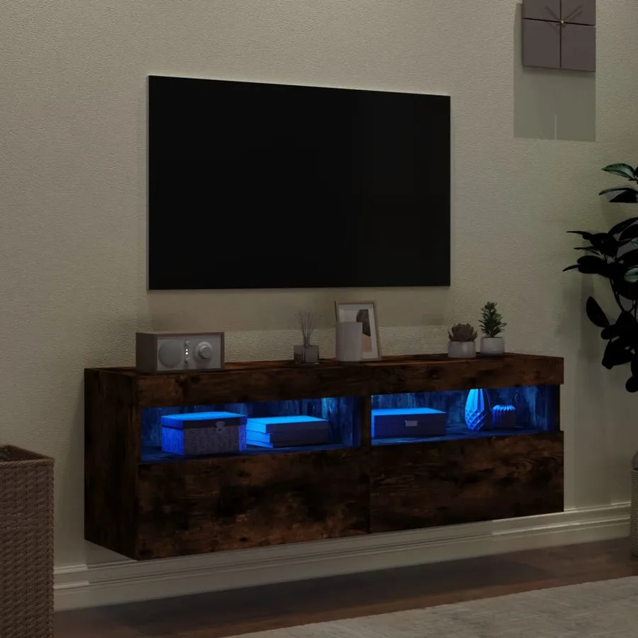 Meubles TV muraux et lumières LED 2pcs chêne fumé 60x30x40 cm - 4