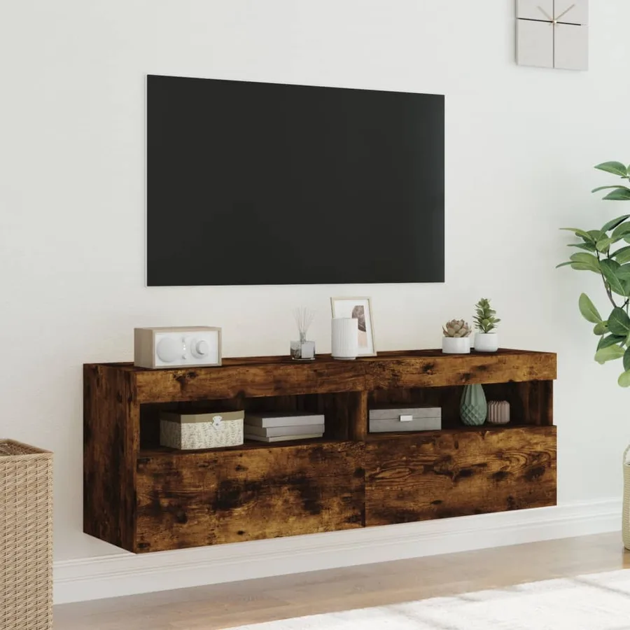 Meubles TV muraux et lumières LED 2pcs chêne fumé 60x30x40 cm - 5