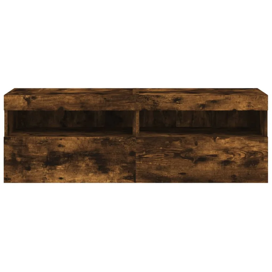 Meubles TV muraux et lumières LED 2pcs chêne fumé 60x30x40 cm - 9