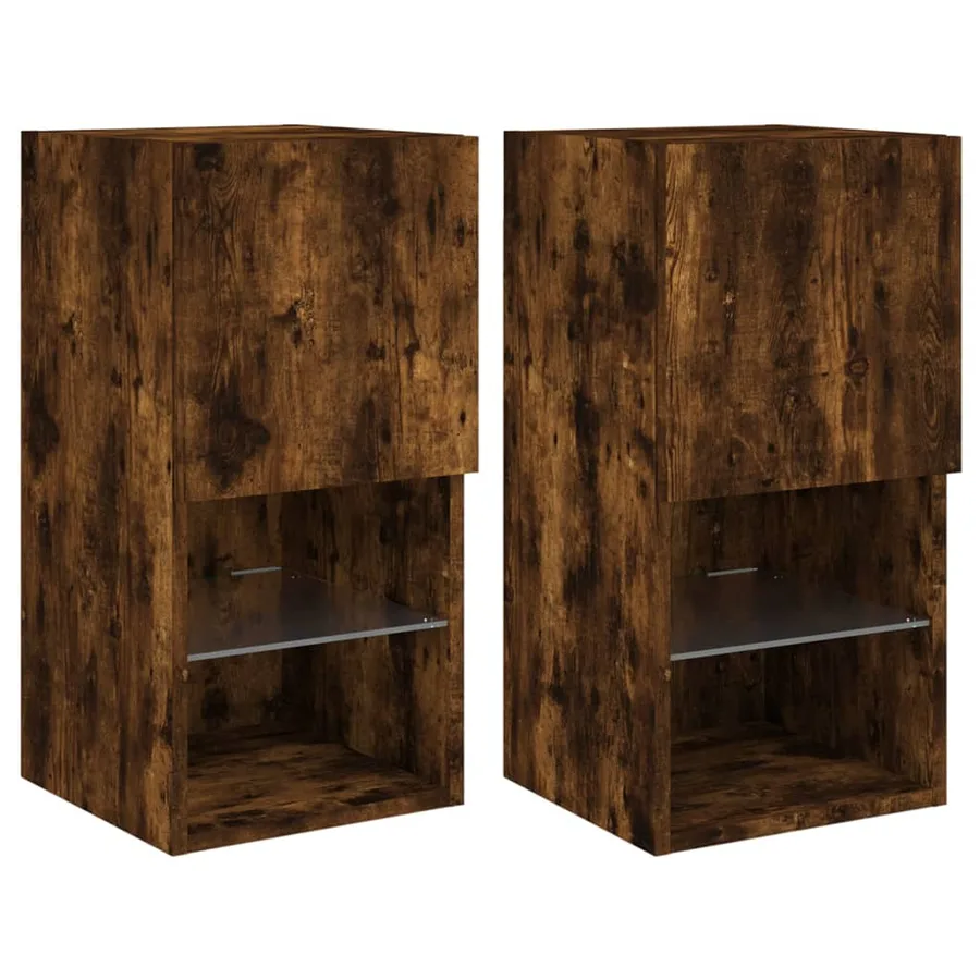 Meubles TV avec lumières LED 2 pcs chêne fumé 30,5x30x60 cm - 2