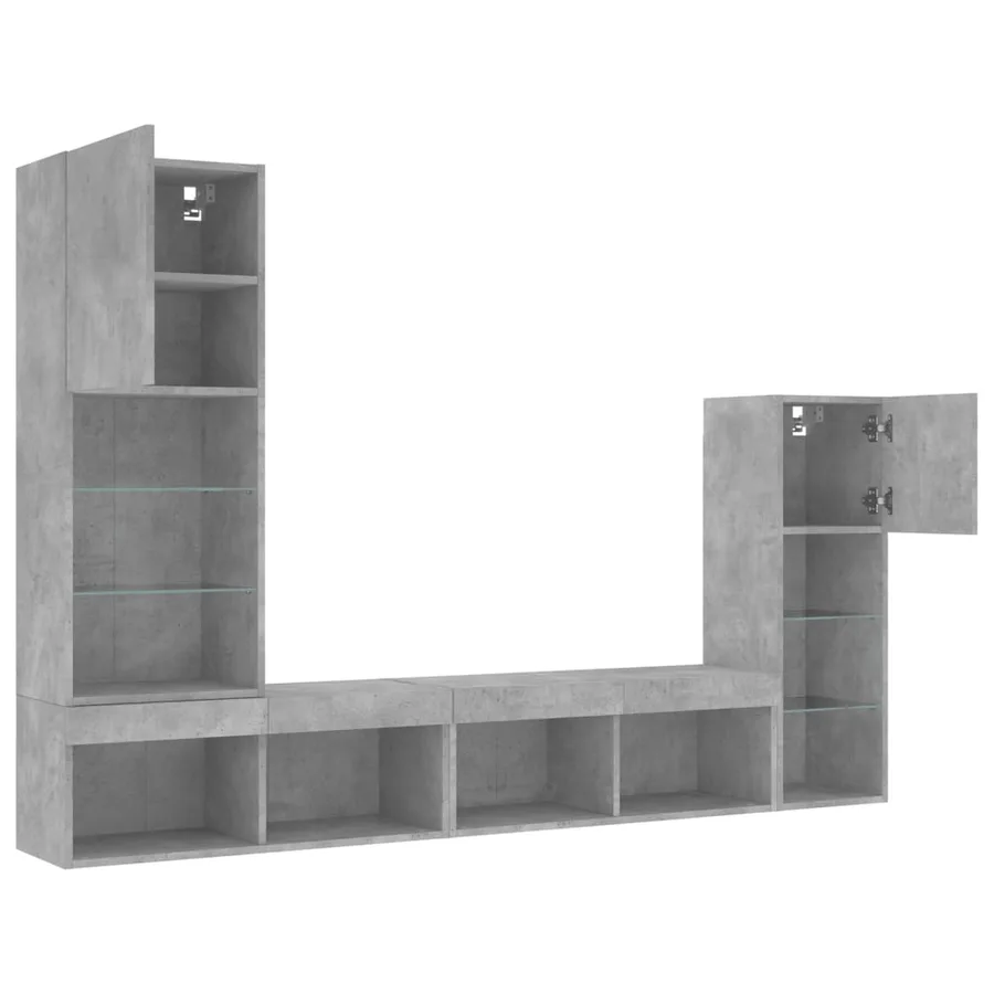 Unités murales TV avec LED 4 pcs gris béton bois d'ingénierie - 6