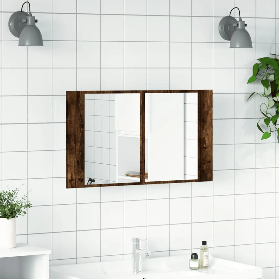 Armoire à miroir à LED de bain chêne fumé 80x12x45 cm acrylique - 3