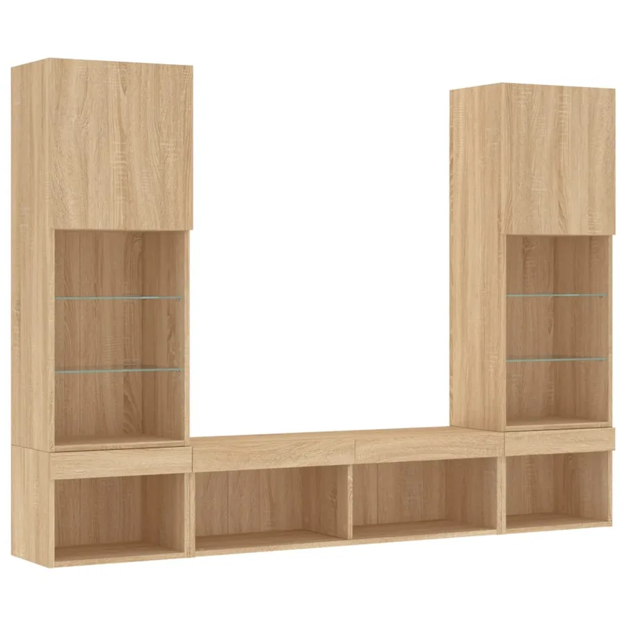 Unités murales TV avec LED 5 pcs chêne sonoma bois d'ingénierie - 3