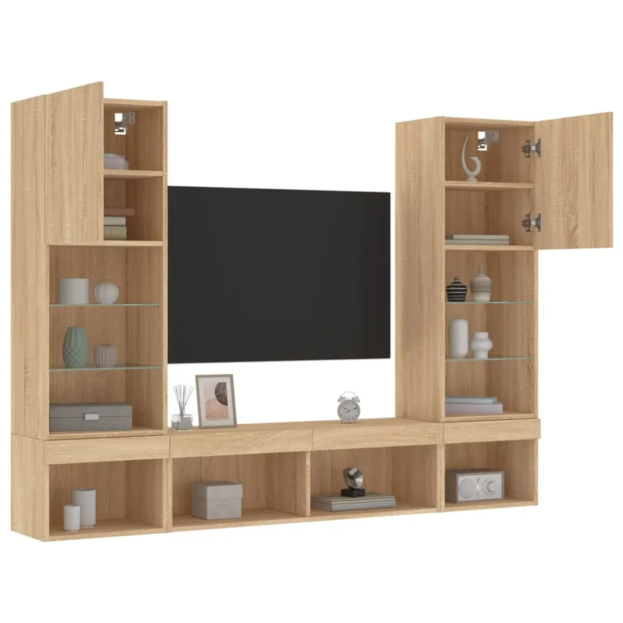 Unités murales TV avec LED 5 pcs chêne sonoma bois d'ingénierie - 5