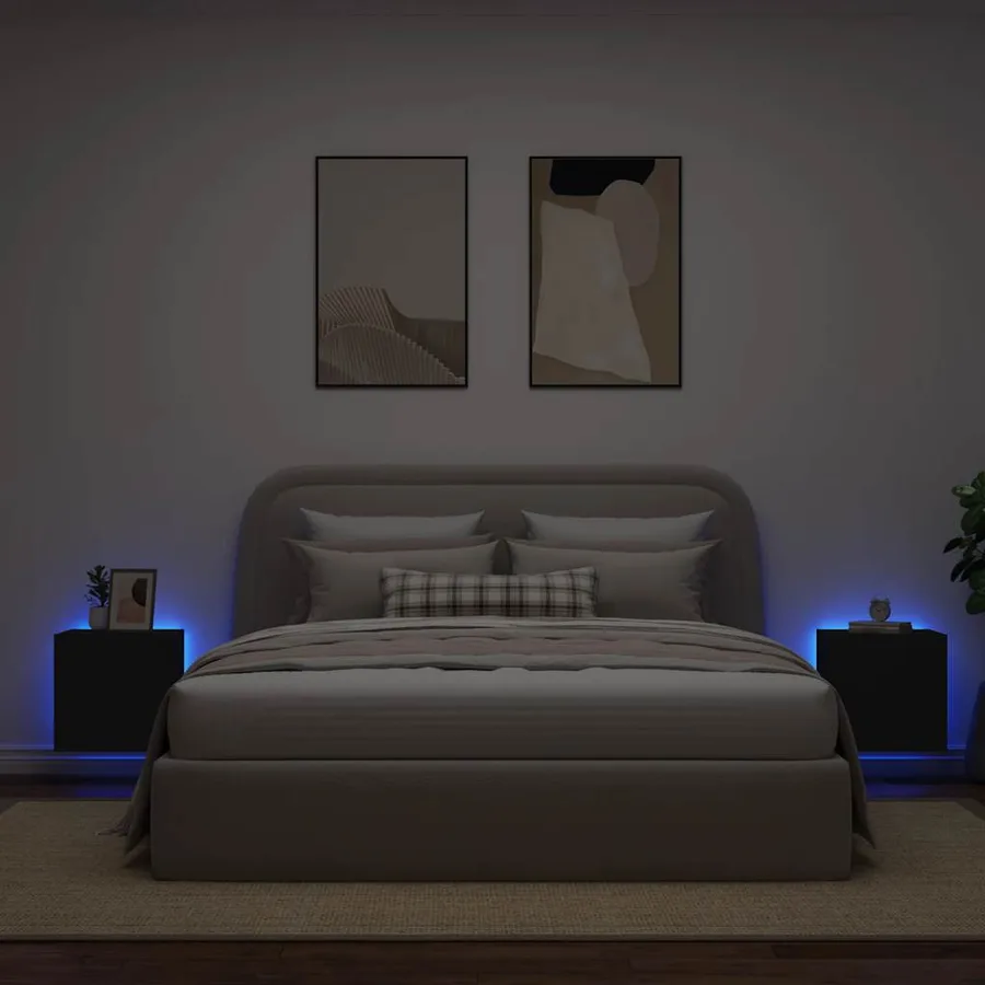 Meubles TV muraux avec lumières LED 2 pcs noir 40,5x35x40 cm - 3