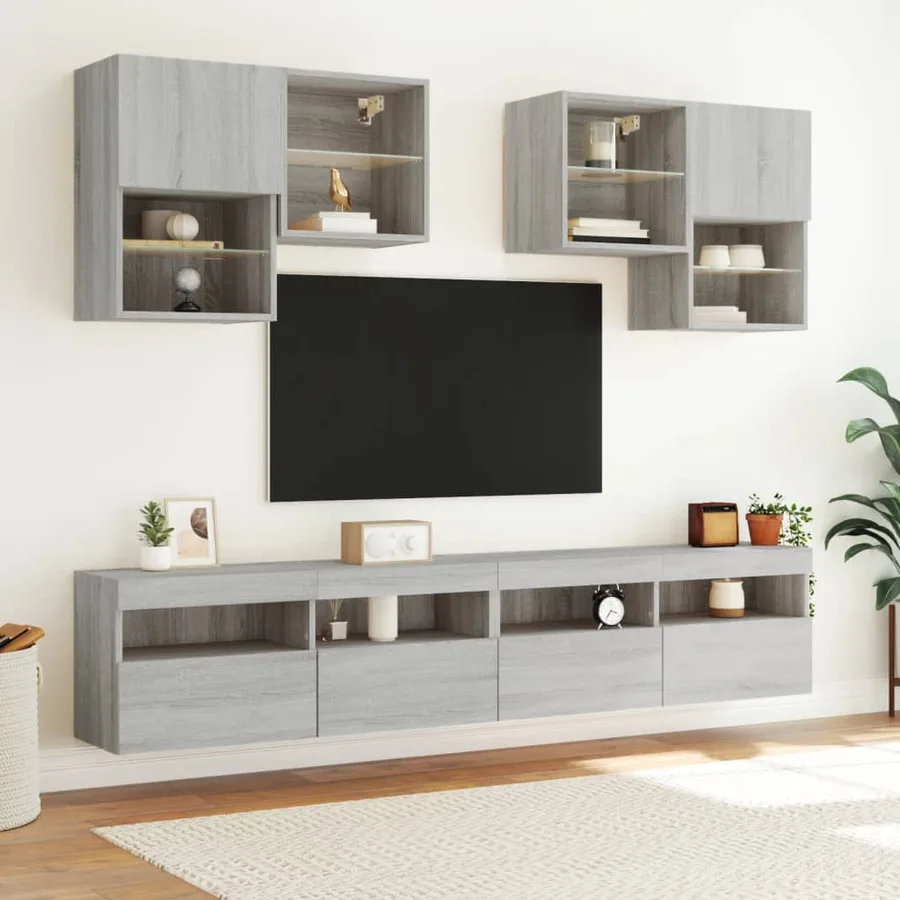Meuble TV mural avec lumières LED sonoma gris 100x30x40 cm - 6