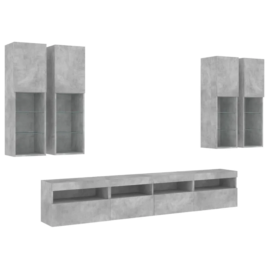 Ensemble de meubles TV muraux 7pcs et lumières LED gris béton - 3