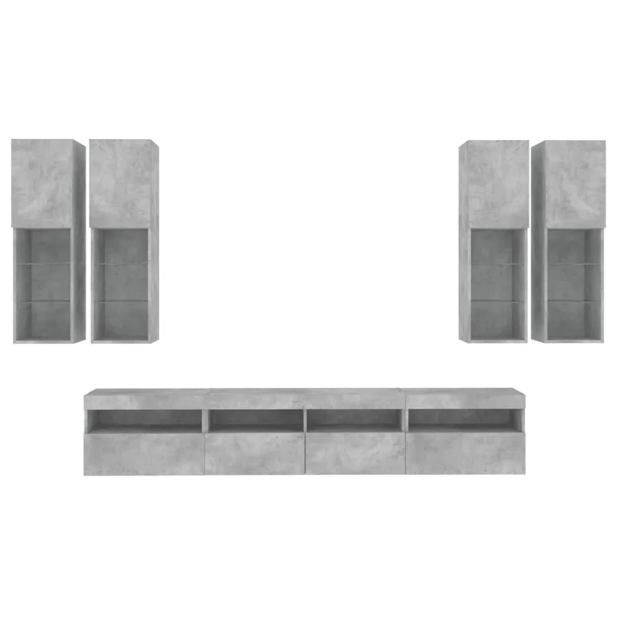 Ensemble de meubles TV muraux 7pcs et lumières LED gris béton - 7