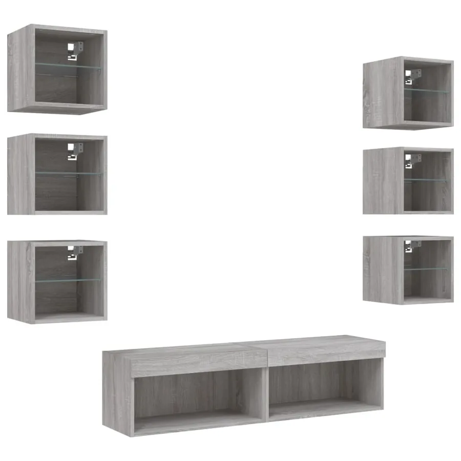 Unités murales TV avec LED 8 pcs gris sonoma bois d'ingénierie - 5