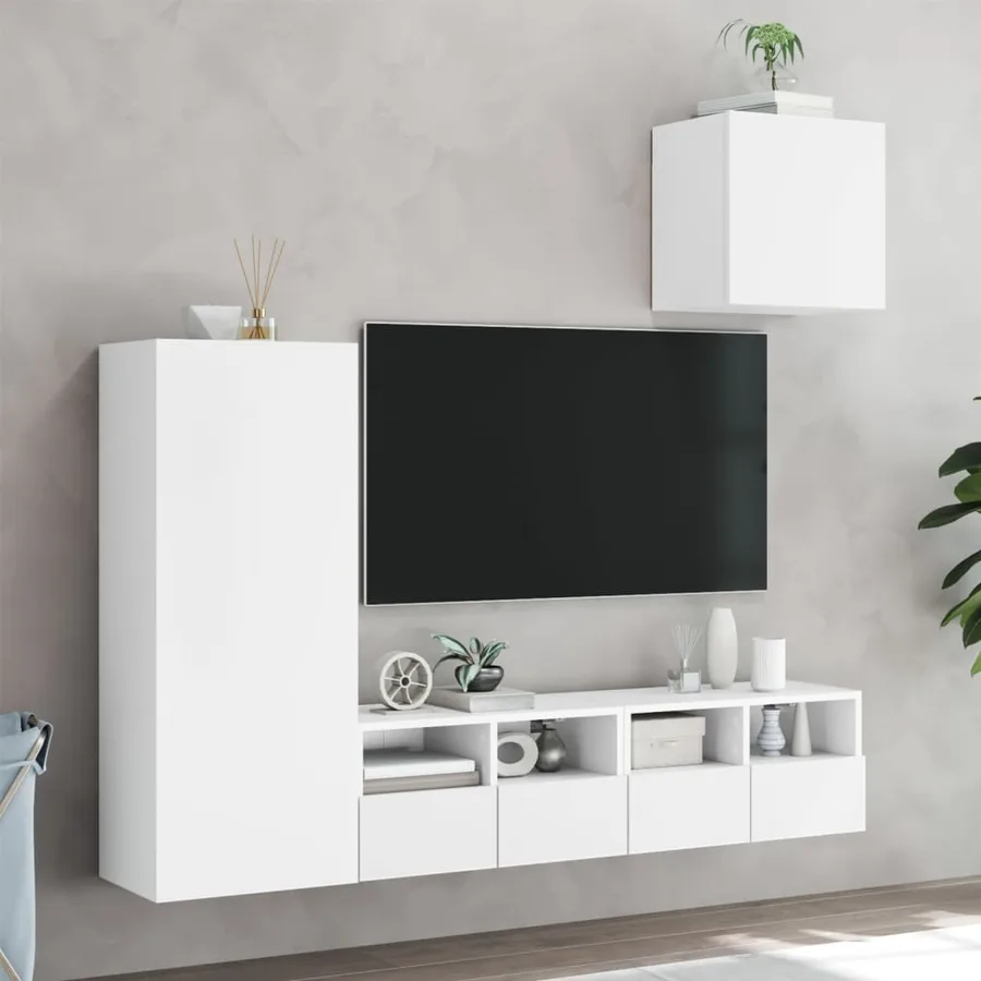 Unités murales TV 4 pcs blanc bois d'ingénierie - 3