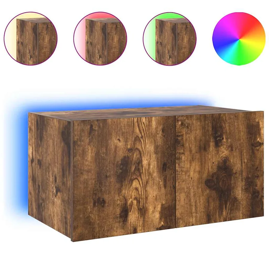 Meuble TV mural avec lumières LED chêne fumé 60x35x31 cm - 14