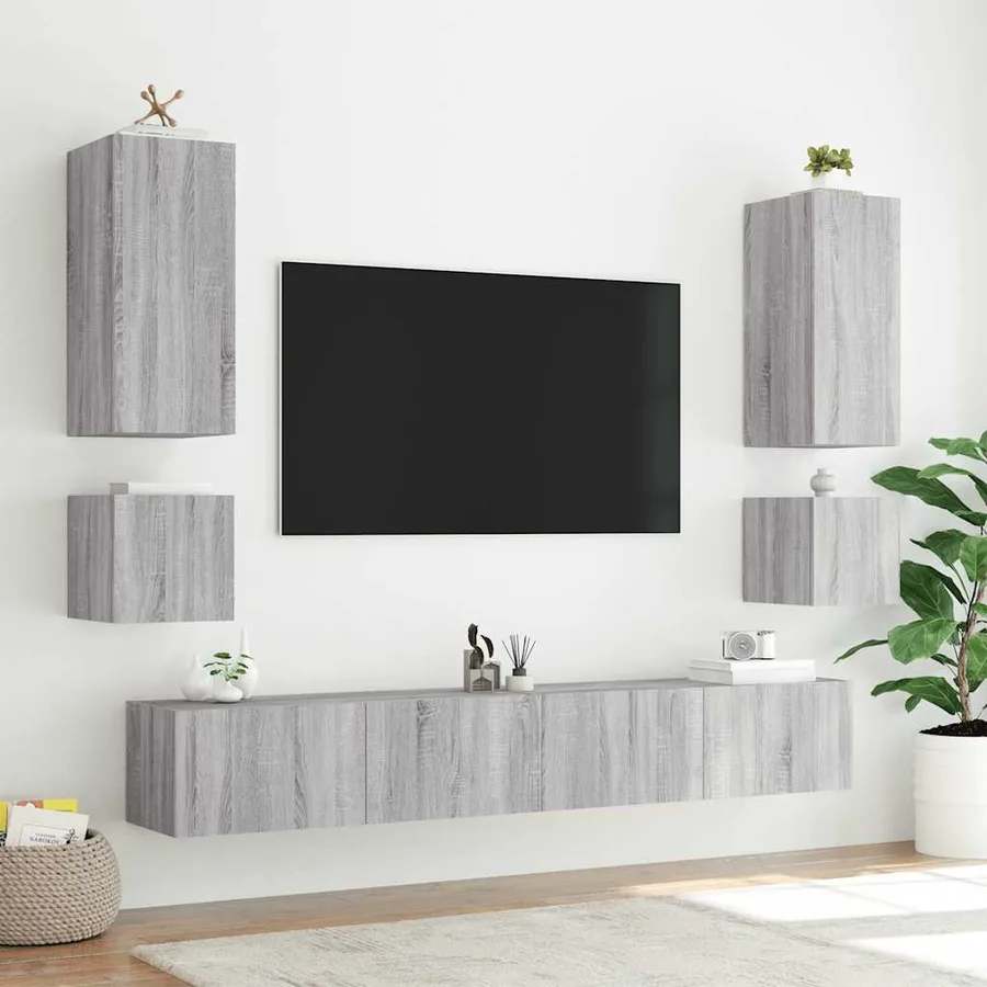 Meuble TV mural avec lumières LED sonoma gris 40,5x35x40 cm - 6