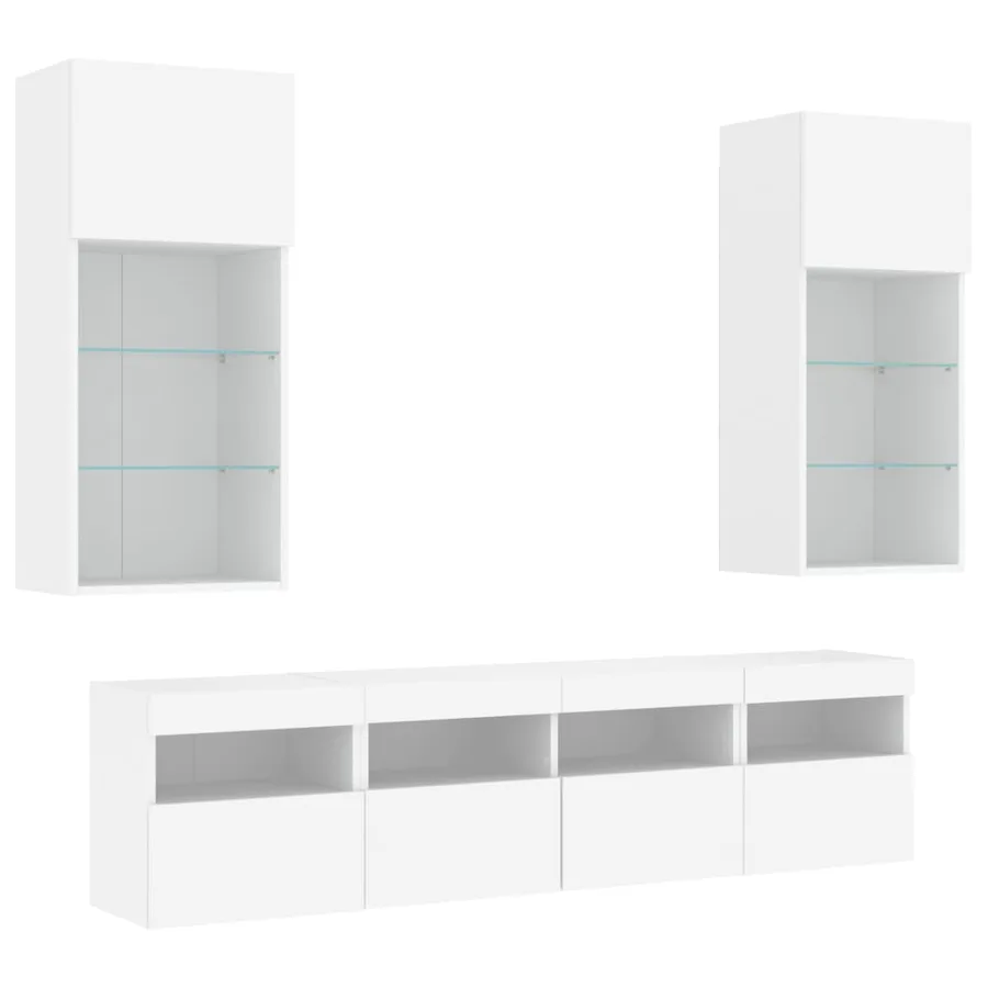 Unités murales TV avec LED 5 pcs blanc bois d'ingénierie - 3