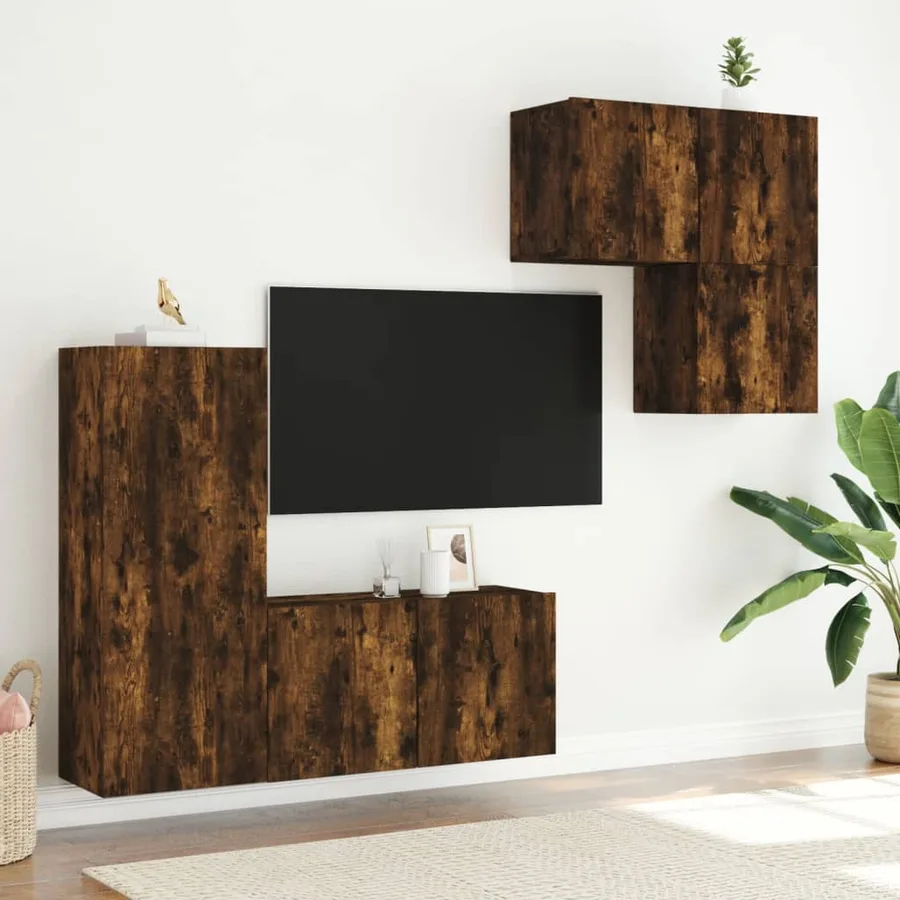 Unités murales TV 4 pcs chêne fumé bois d'ingénierie - 3