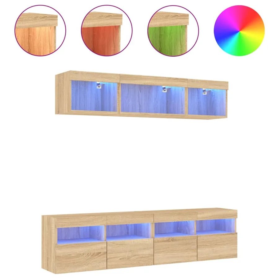 Unités murales TV avec LED 5 pcs chêne sonoma bois d'ingénierie - 2