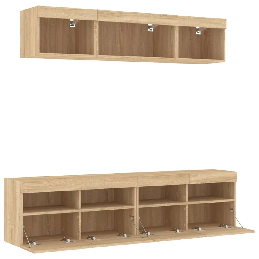 Unités murales TV avec LED 5 pcs chêne sonoma bois d'ingénierie - 6