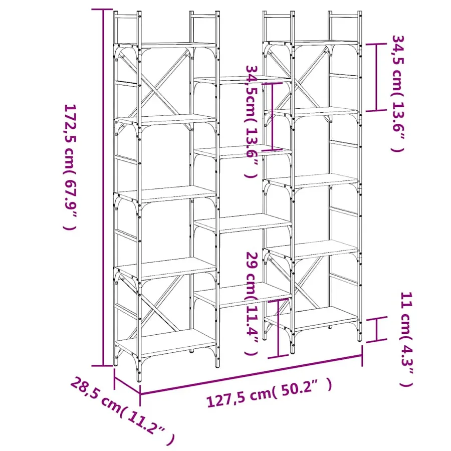 Bibliothèque noir 127,5x28,5x172,5 cm bois d'ingénierie - 10