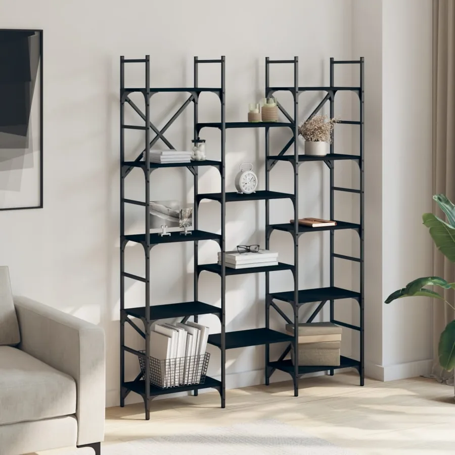 Bibliothèque noir 127,5x28,5x172,5 cm bois d'ingénierie - 3