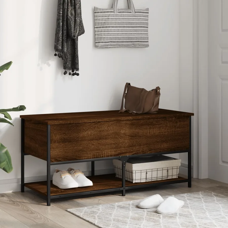Banc de rangement chêne marron 100x42,5x47 cm bois d'ingénierie - 3
