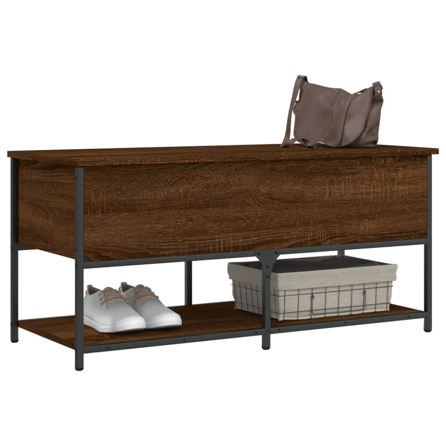 Banc de rangement chêne marron 100x42,5x47 cm bois d'ingénierie - 4