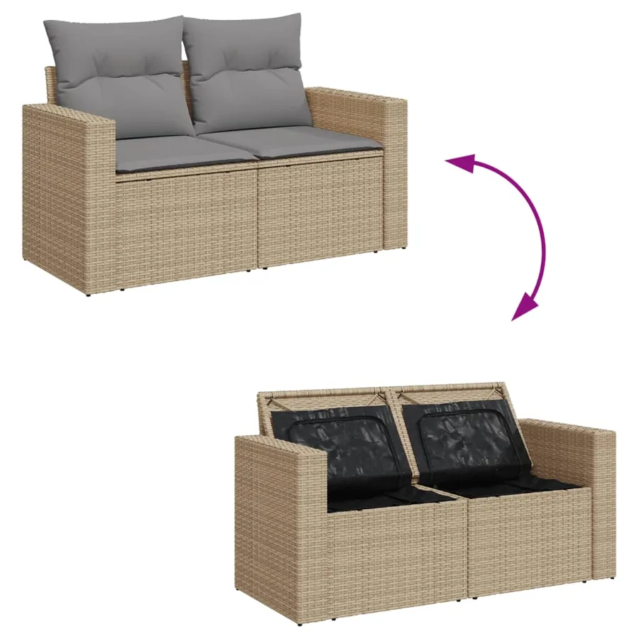 Canapé de jardin avec coussins 2 places beige résine tressée - 9