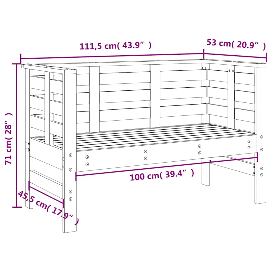Banc de jardin blanc 111,5x53x71 cm bois massif de pin - 9