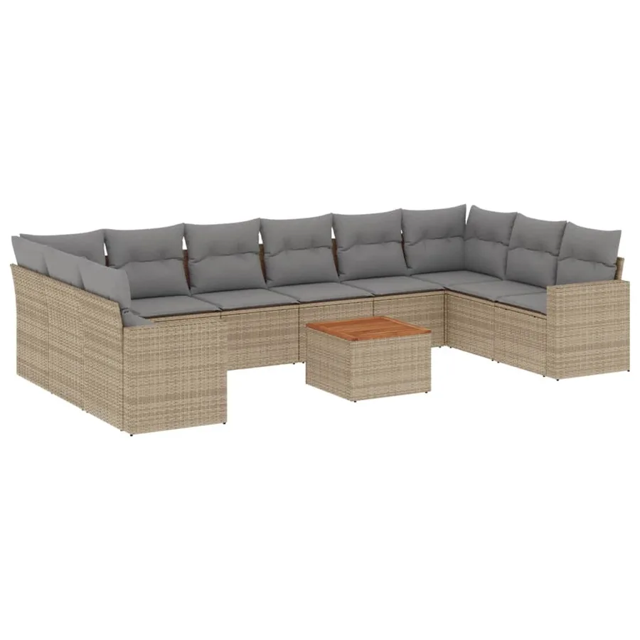 Salon de jardin 11 pcs avec coussins beige résine tressée - 2