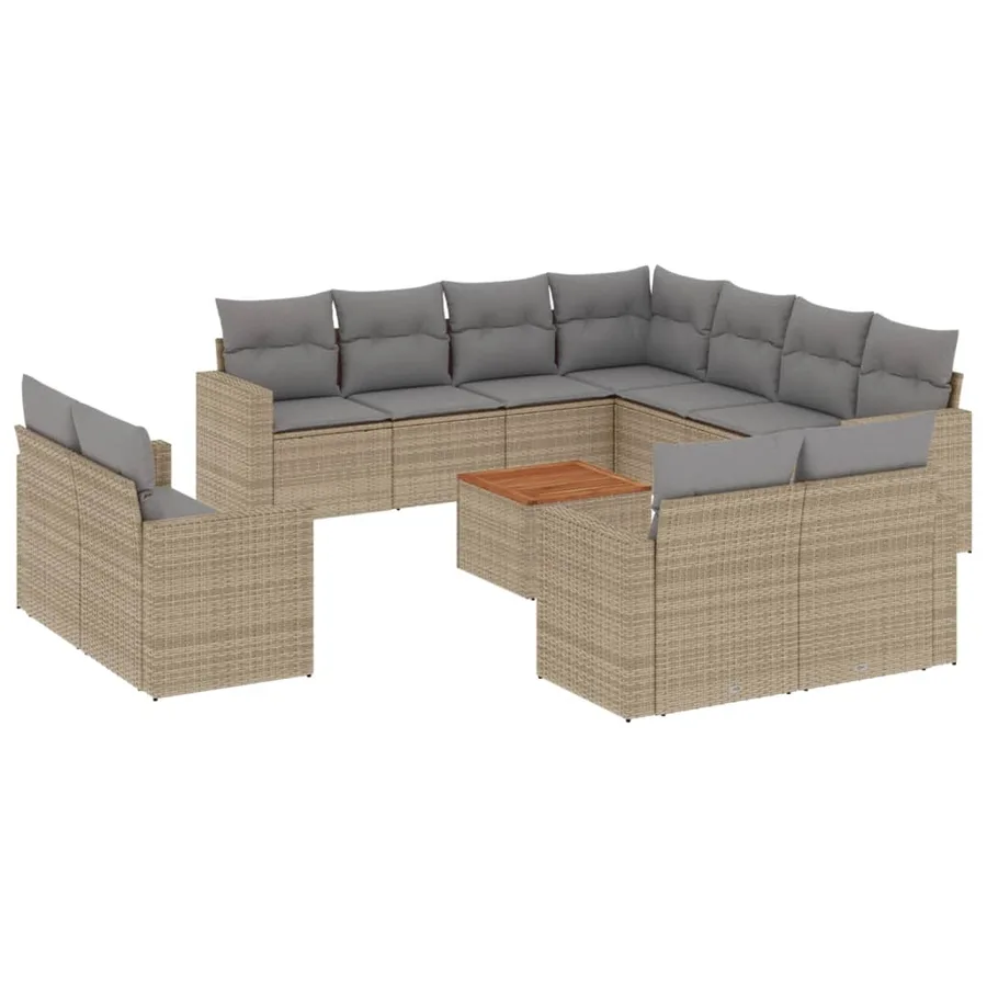 Salon de jardin avec coussins 12 pcs beige résine tressée - 2