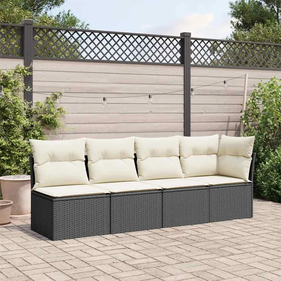 Canapé de jardin avec coussins 4 places noir résine tressée - 3