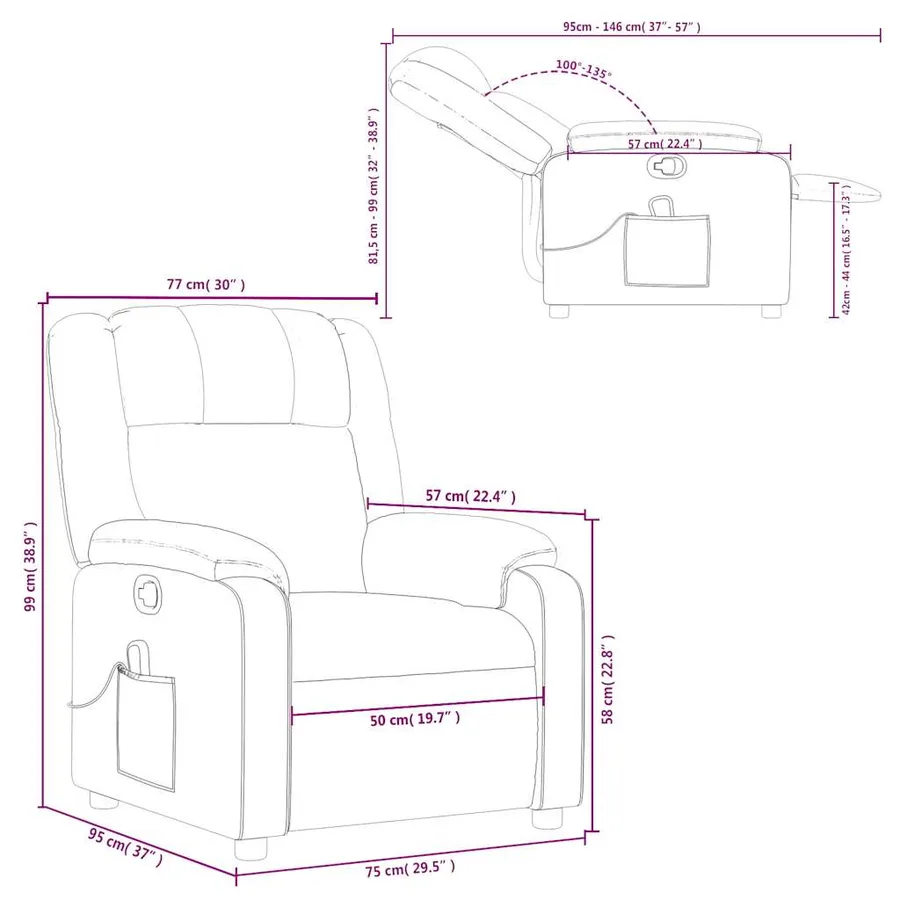 Fauteuil inclinable de massage gris foncé tissu - 12
