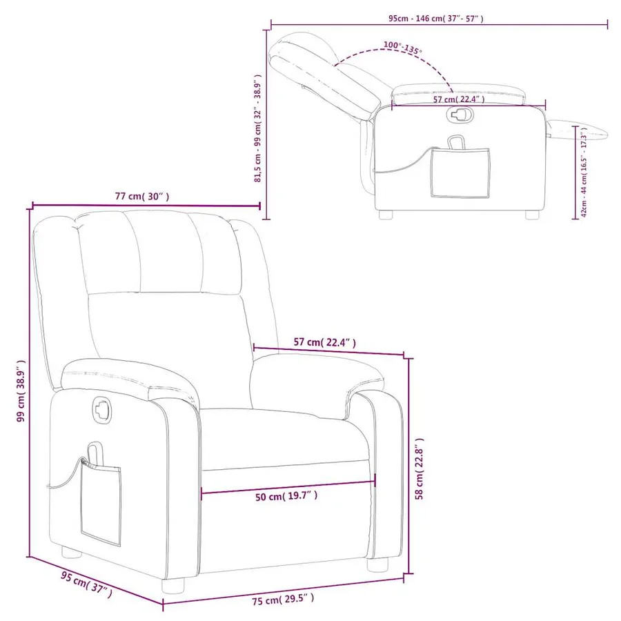 Fauteuil de massage inclinable noir tissu - 12