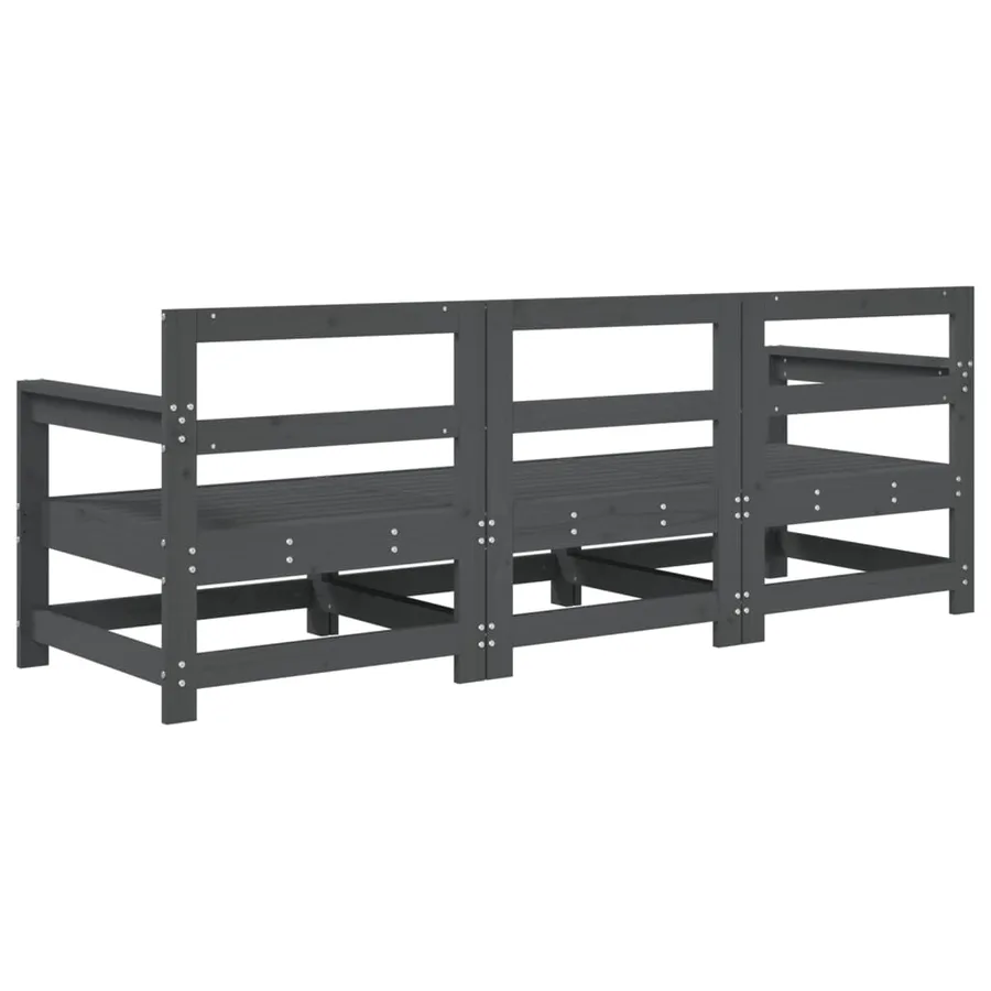 Salon de jardin 3 pcs gris bois massif de pin - 5