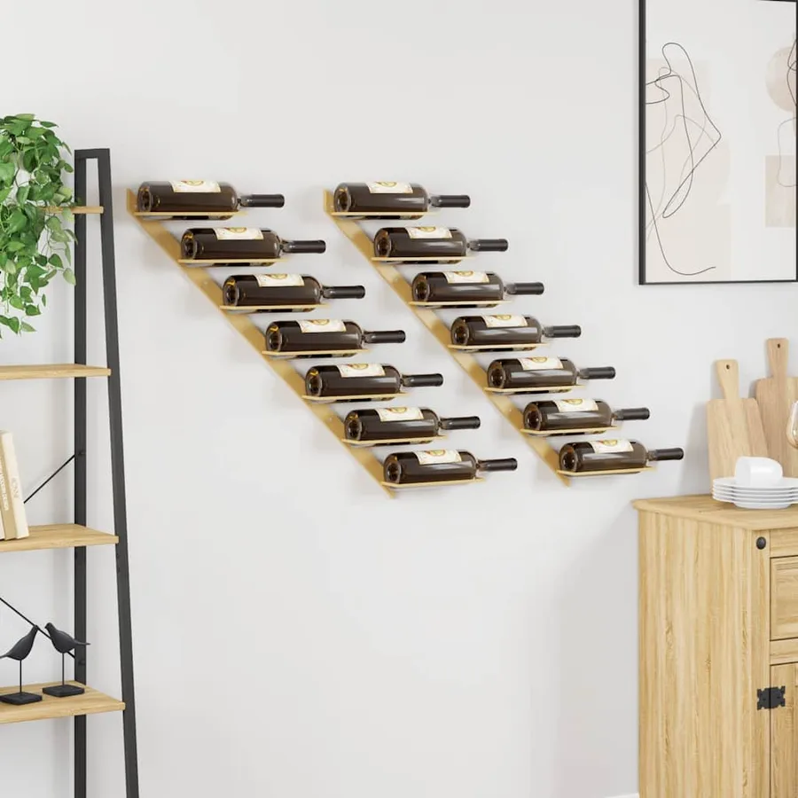 Casier à vin mural pour 7 bouteilles 2 pcs Doré Métal - 3