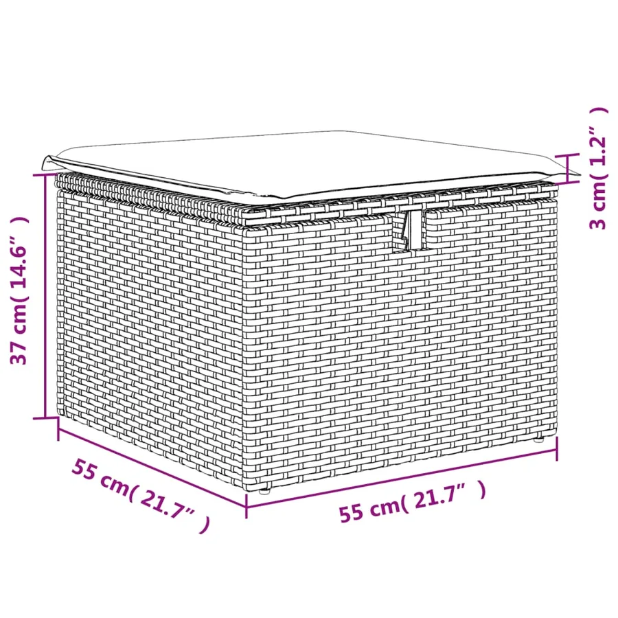 Tabouret de jardin avec coussin beige 55x55x37cm résine tressée - 11