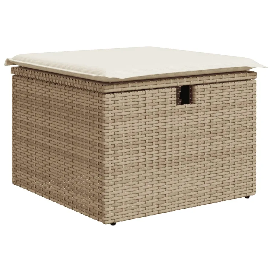 Tabouret de jardin avec coussin beige 55x55x37cm résine tressée - 2