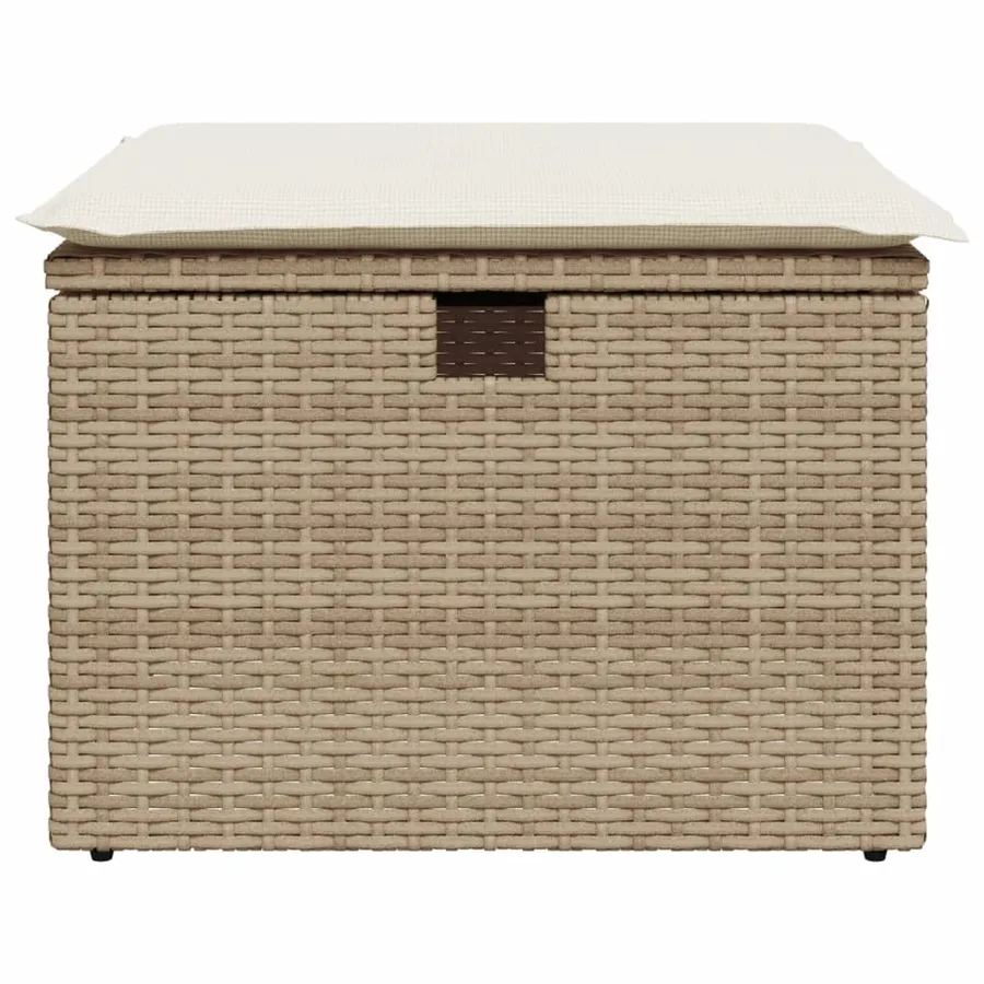 Tabouret de jardin avec coussin beige 55x55x37cm résine tressée - 4