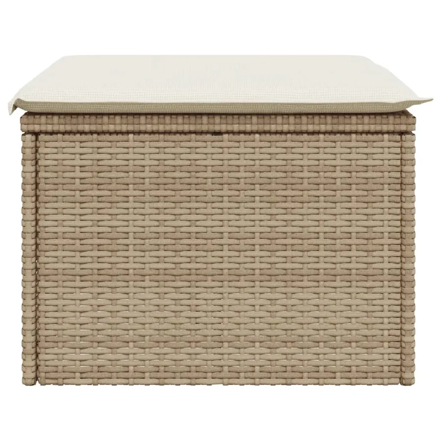 Tabouret de jardin avec coussin beige 55x55x37cm résine tressée - 5
