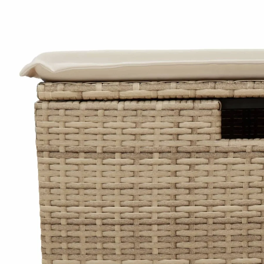 Tabouret de jardin avec coussin beige 55x55x37cm résine tressée - 7