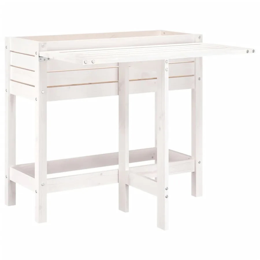 Jardinière de jardin avec plateau pliant blanc bois pin massif - 2