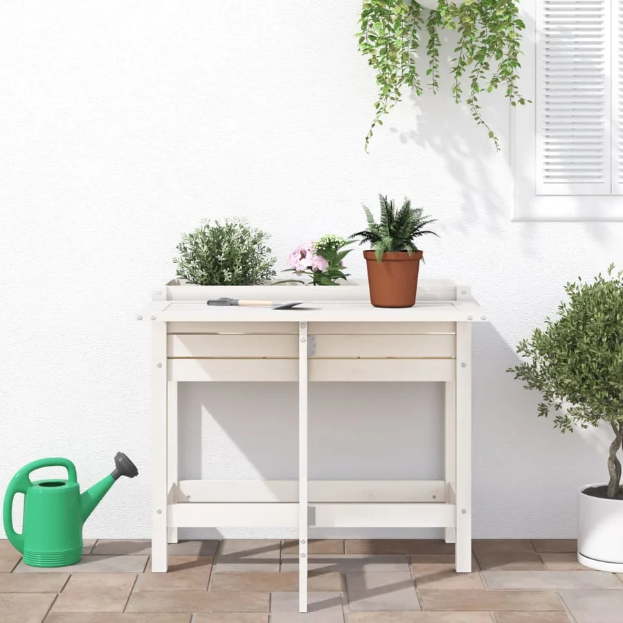 Jardinière de jardin avec plateau pliant blanc bois pin massif - 3