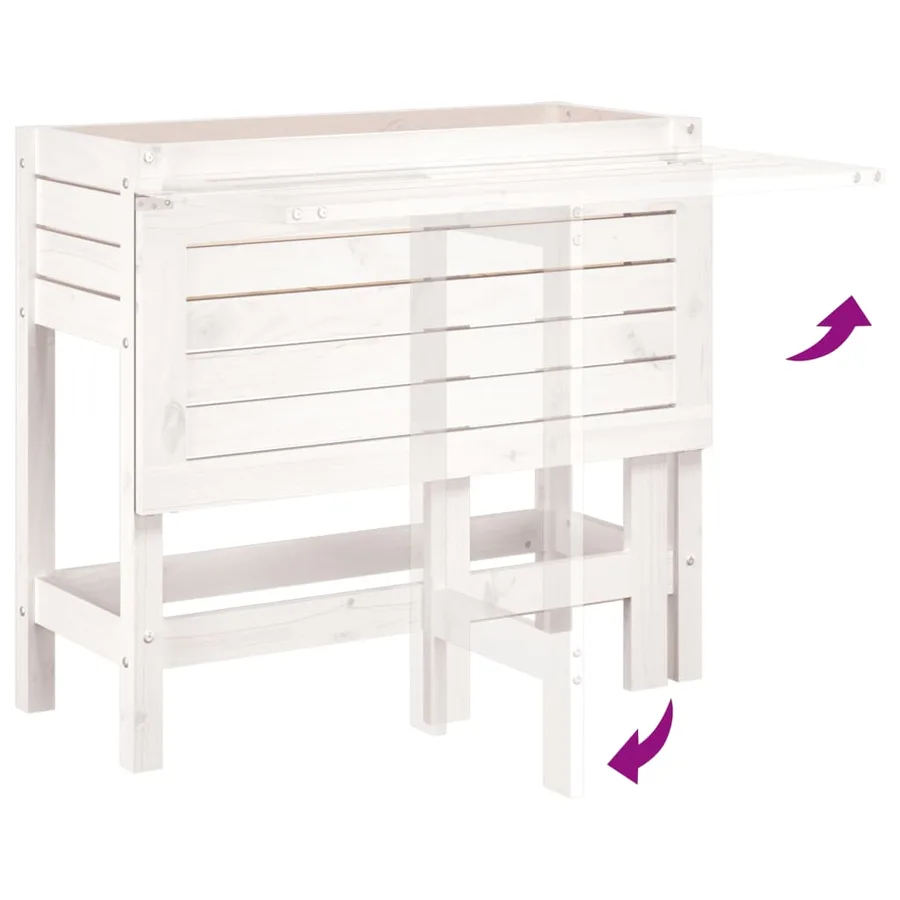 Jardinière de jardin avec plateau pliant blanc bois pin massif - 7