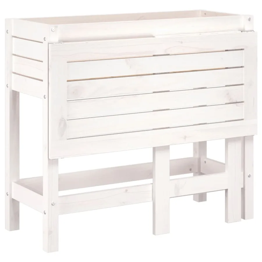 Jardinière de jardin avec plateau pliant blanc bois pin massif - 8
