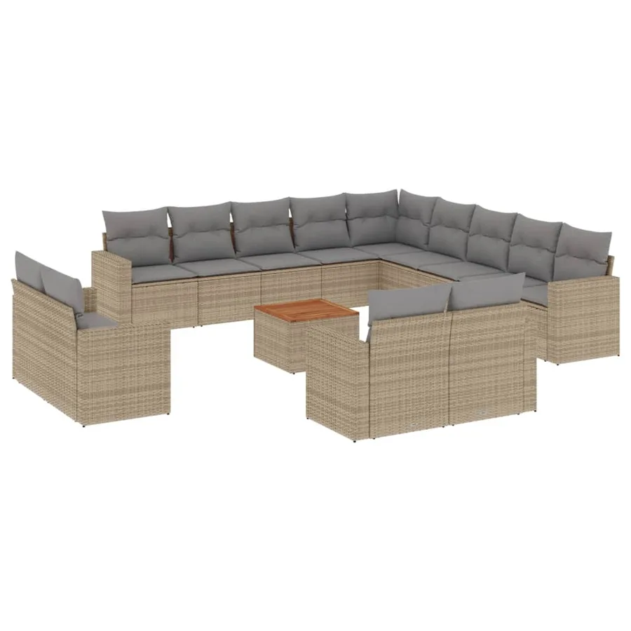 Salon de jardin avec coussins 14 pcs beige résine tressée - 2